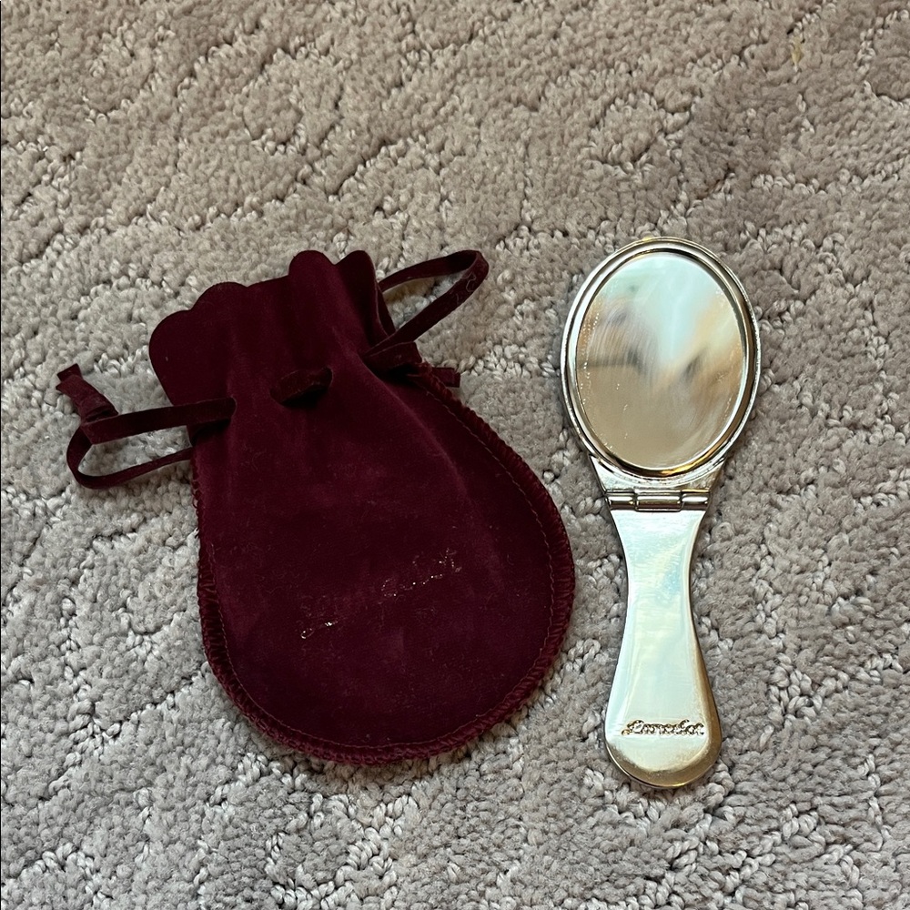 Vintage Elegant Silver Hand Mirror with bag